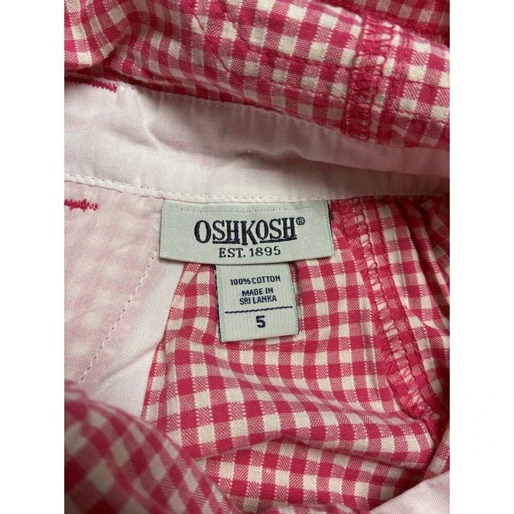 Vintage Oshkosh Girls Pink And White Picnic Overall Dress Size 5
